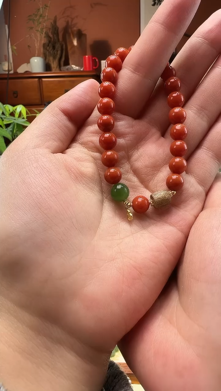 【闪购商品】南红玛瑙手串18K金镶嵌南红