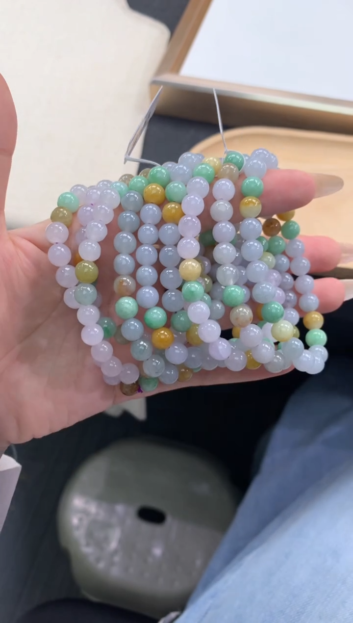 未镶嵌手串翡翠FC530 翡翠三彩手串 多样性发其一