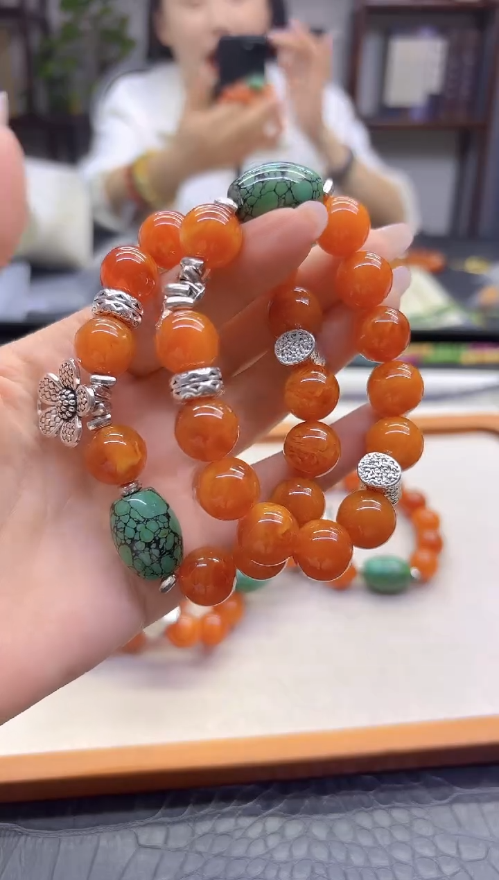 手链蜜蜡银S925镶嵌DIY款S961