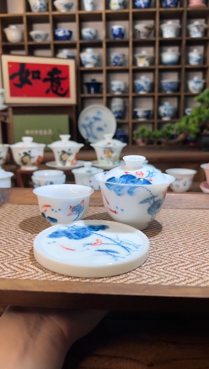 【闪购商品】130cc荷花盖碗+荷花客杯+荷花盖置