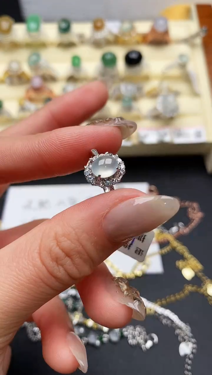 【闪购商品】翡翠戒指银S925镶嵌缅甸翡翠3   1+