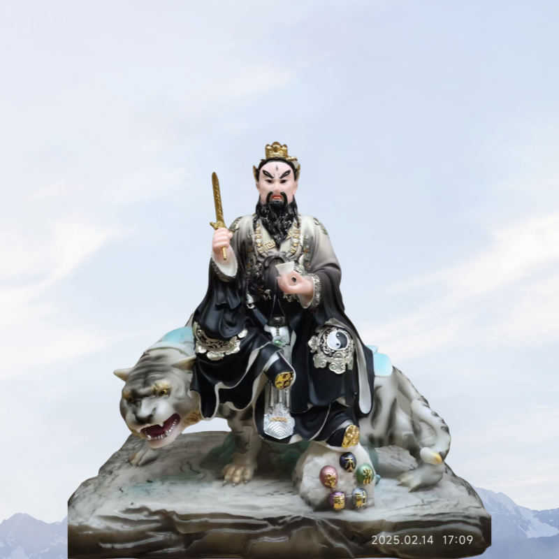 16寸合成汉白玉彩绘关公张天师摆件创意