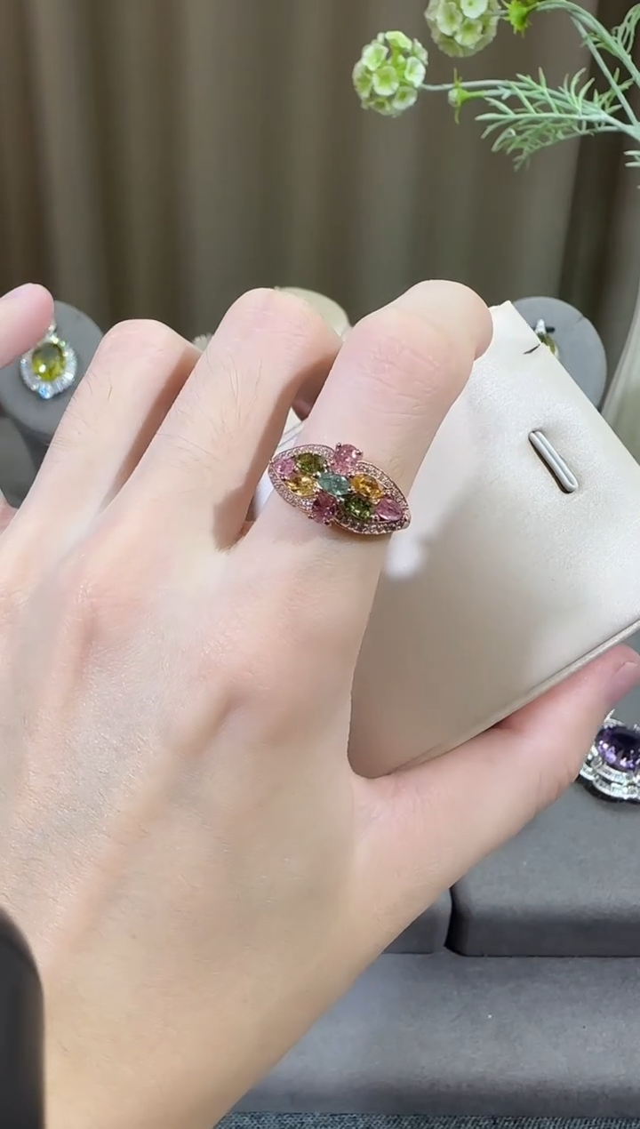 碧玺戒指银S925镶嵌3*5mm戒指设计款多样性发