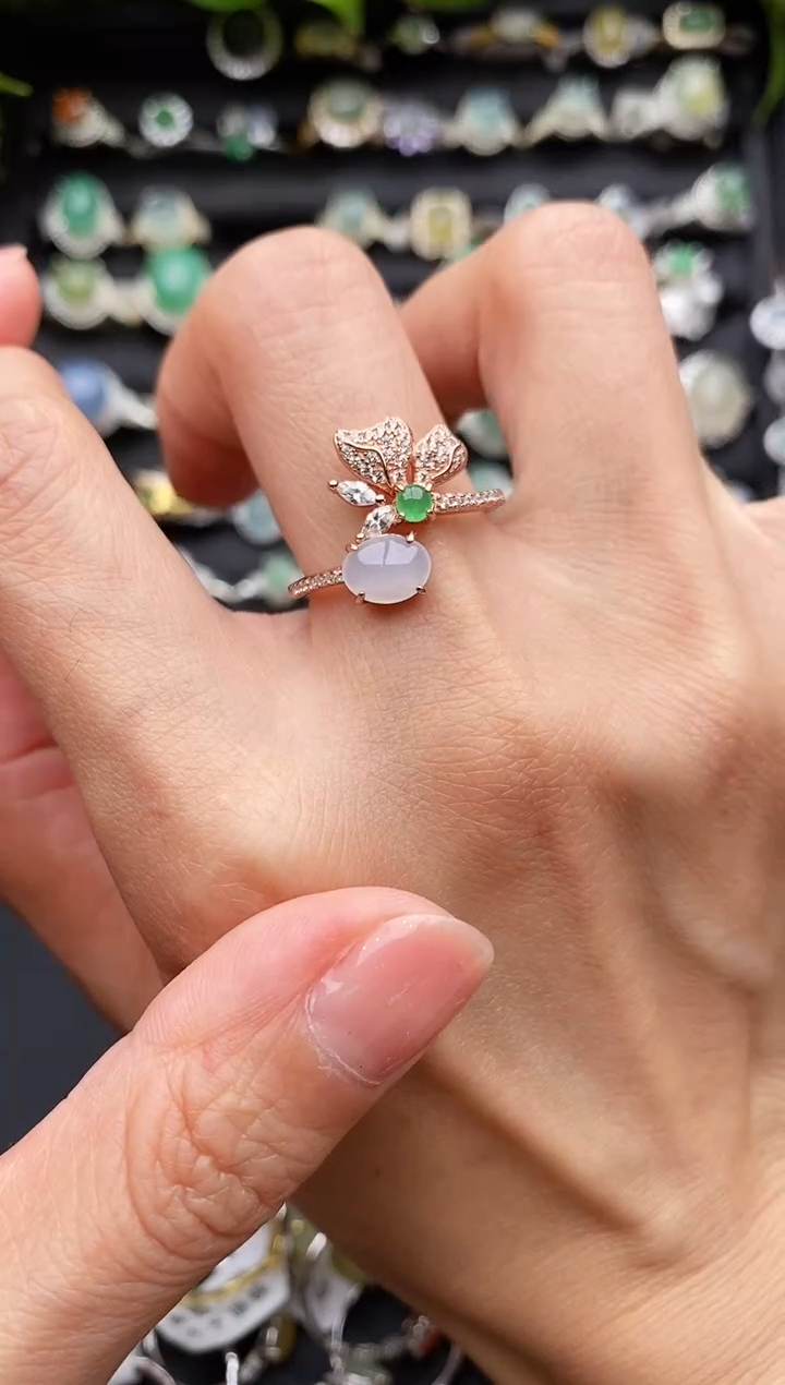 【闪购商品】翡翠戒指银S925镶嵌缅甸天然A货翡翠22    7-5