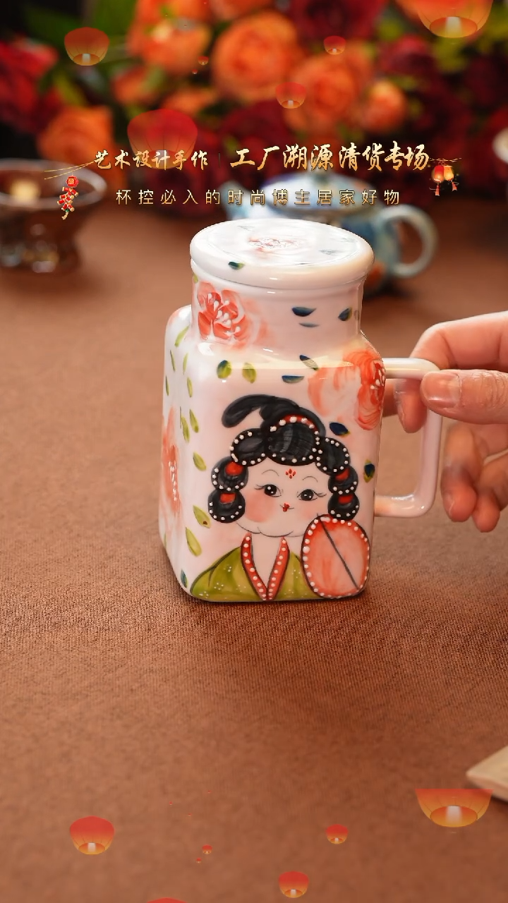 【闪购商品】杯手艺人手绘釉下彩异形器物