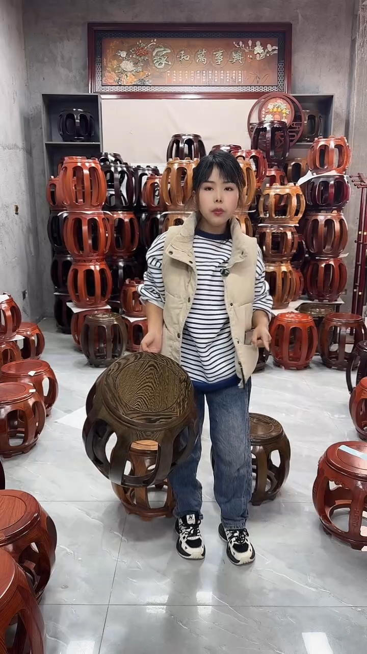 【闪购商品】鸡翅木类家具鸡翅木大号鼓凳一对