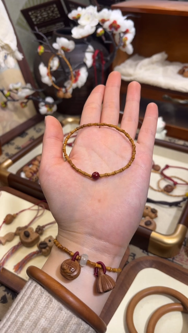 手串桃核【桃缘行】竹节「红色莎莎」桃木桃核辟、挡、驱、护 备注手围