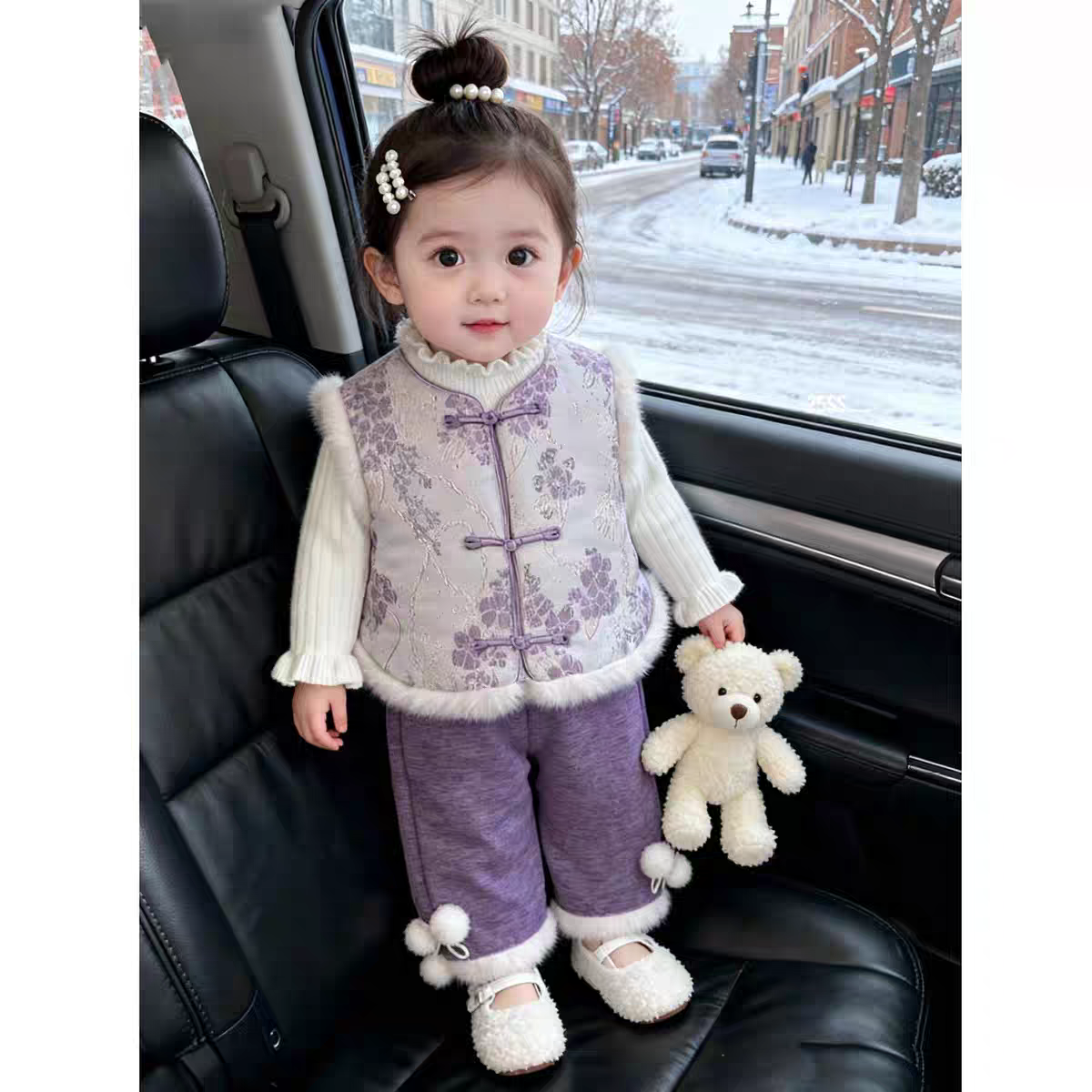 2026年新款女童套装冬装儿童国风周岁礼服两件套宝宝加厚保暖年服