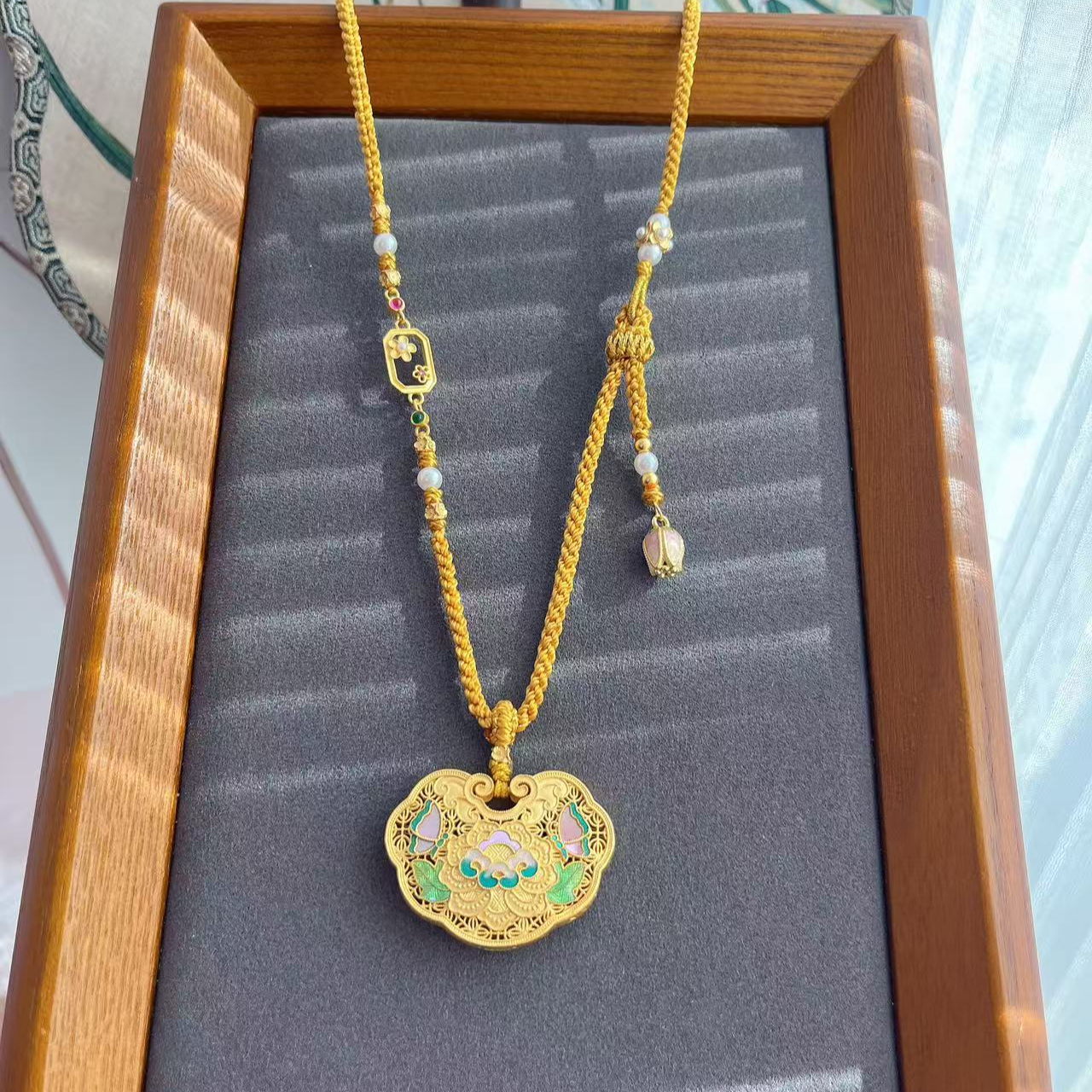 吊坠足银 足银999【螺钿蝴蝶锁】新中式国风吊坠手工编绳项链