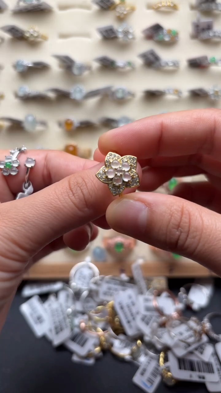 【闪购商品】翡翠戒指银S925镶嵌缅甸A货翡翠S925银镶嵌