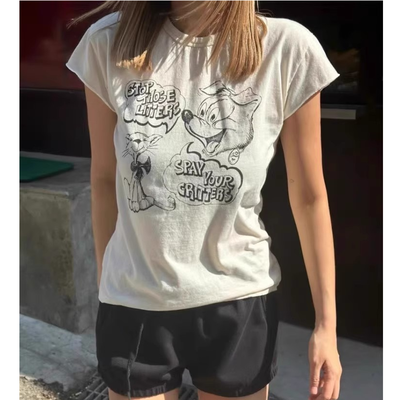 泡菜 garment 公鸡家夏季新款可爱卡通小狗印花短袖T恤