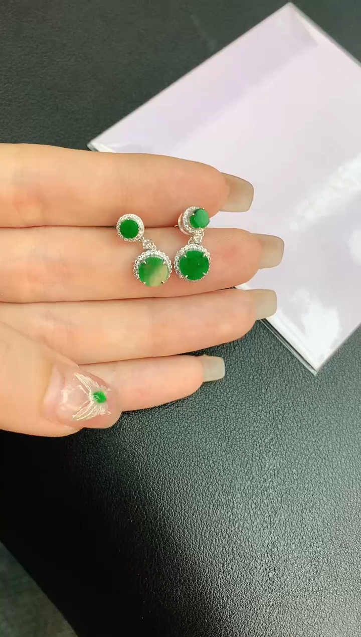 【闪购商品】翡翠耳钉18K金镶嵌赠礼盒证书 珍珍