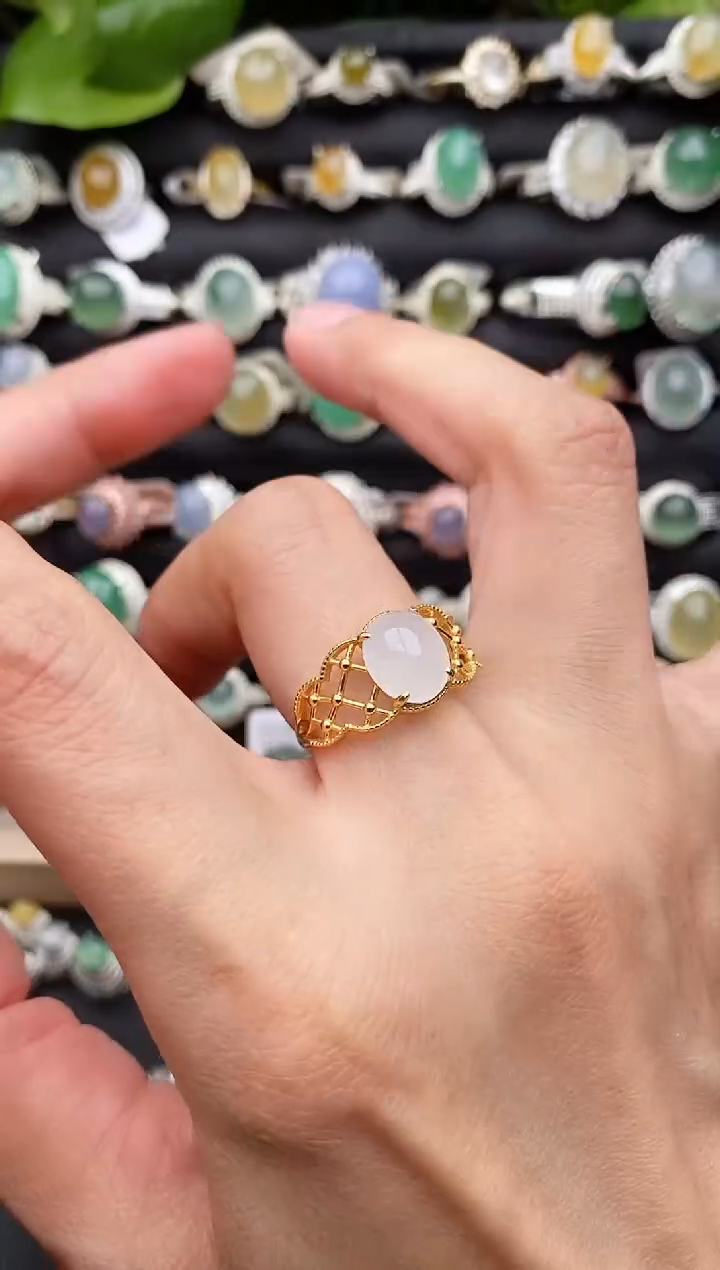 【闪购商品】翡翠戒指银S925镶嵌缅甸天然A货翡翠33   9-