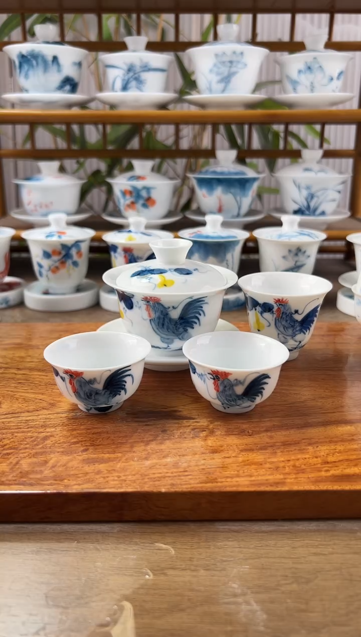 微瑕公鸡130ml三才盖碗+小和顺杯2个+闻香杯1个