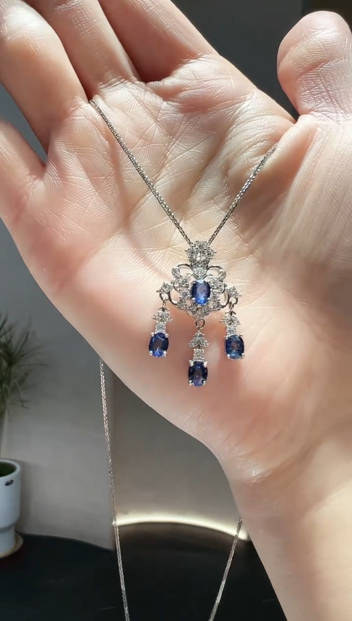 【闪购商品】蓝宝石颈饰银S925镶嵌14】