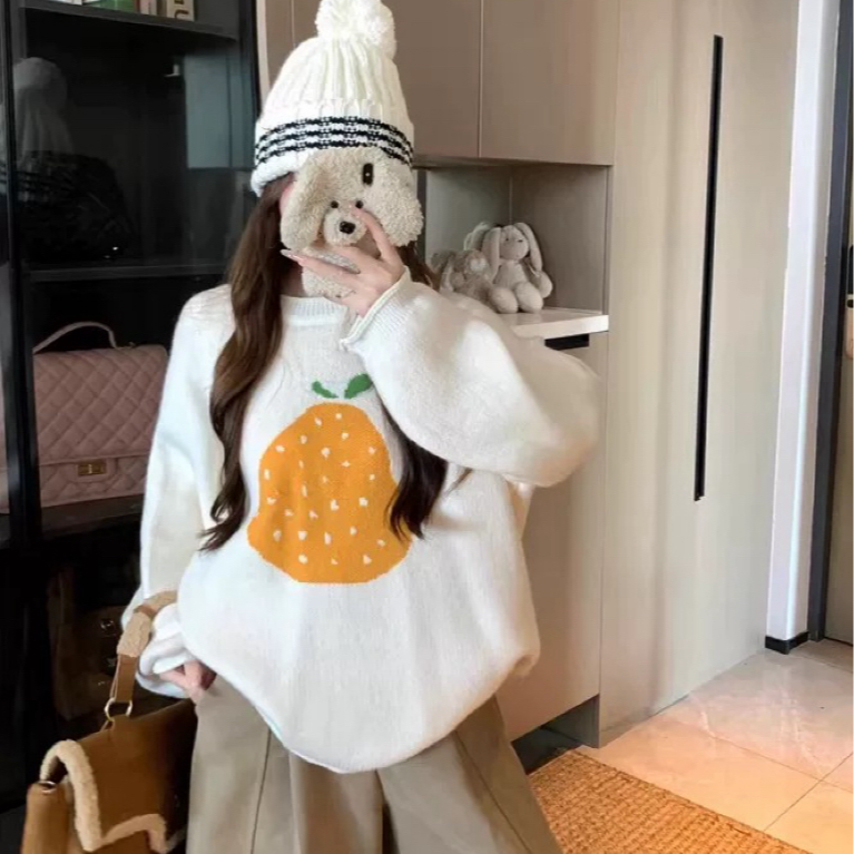 【3336】约#休闲百搭图案圆领毛衣上衣