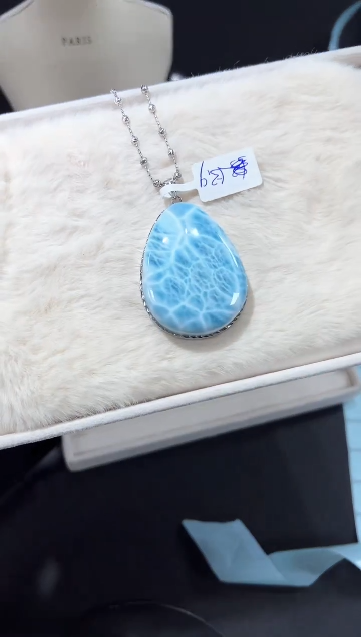 银S925镶嵌针钠钙石（海纹石）吊坠(不含链)13g多样性发其一【1个】