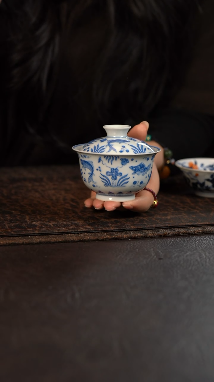 【闪购商品】杯聚澜堂鱼藻纹盖碗