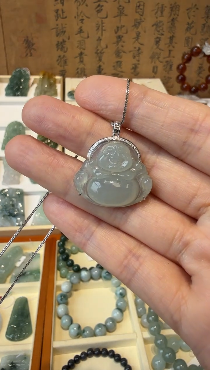 翡翠挂件18K金镶嵌A货翡翠多样性孤品