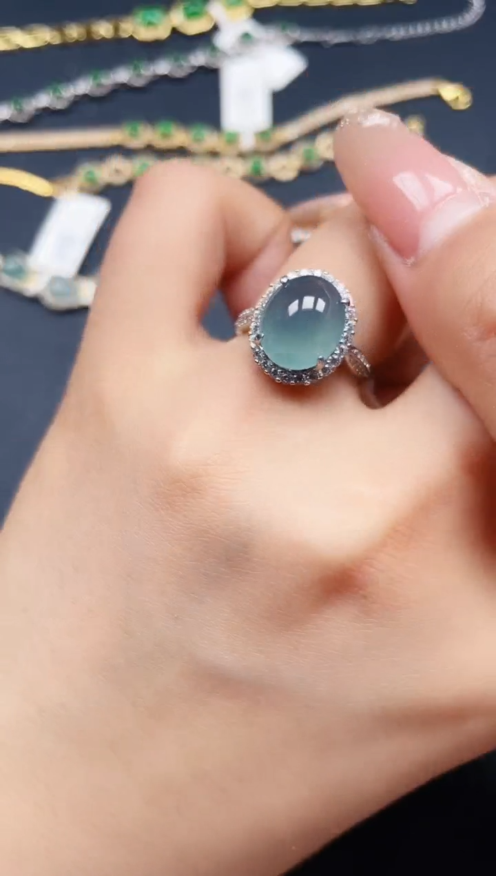 翡翠戒指银S925镶嵌43241