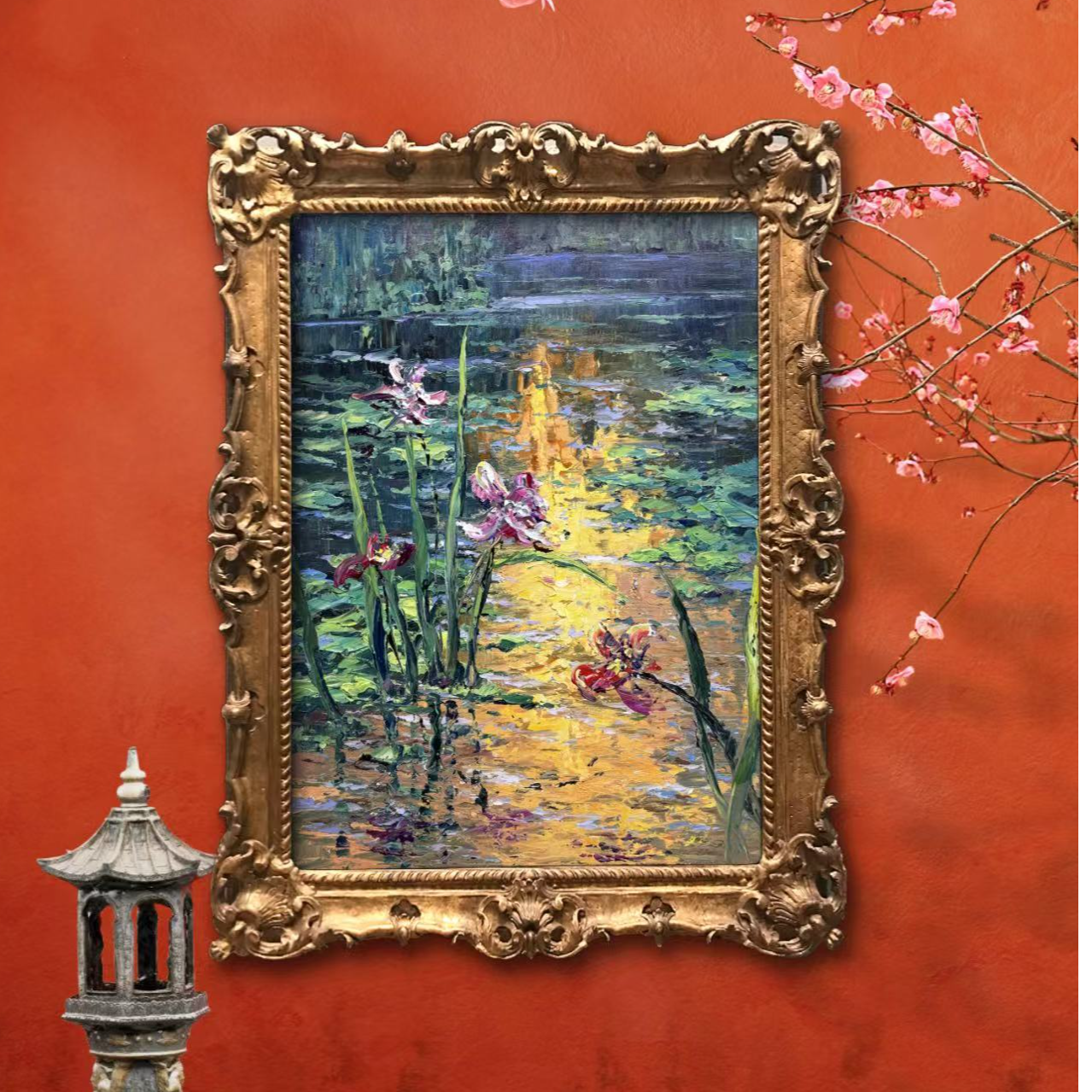 高档精品油画-手绘花卉布面-60*80cm-居家装饰收藏悬挂