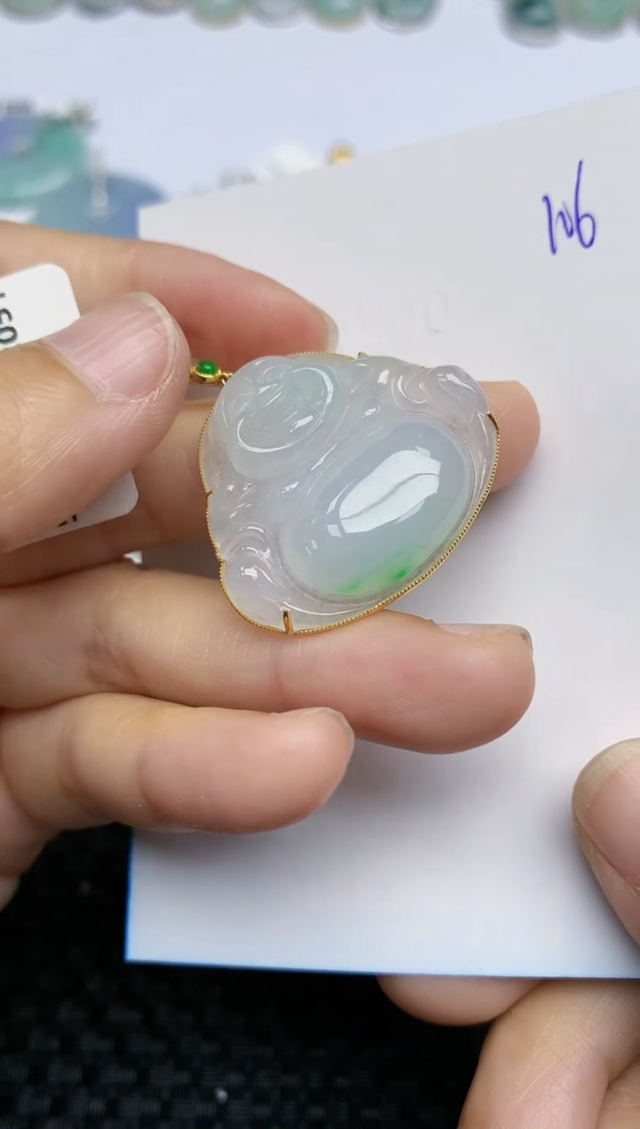 【闪购商品】翡翠挂件18K金镶嵌天然A货翡翠 106