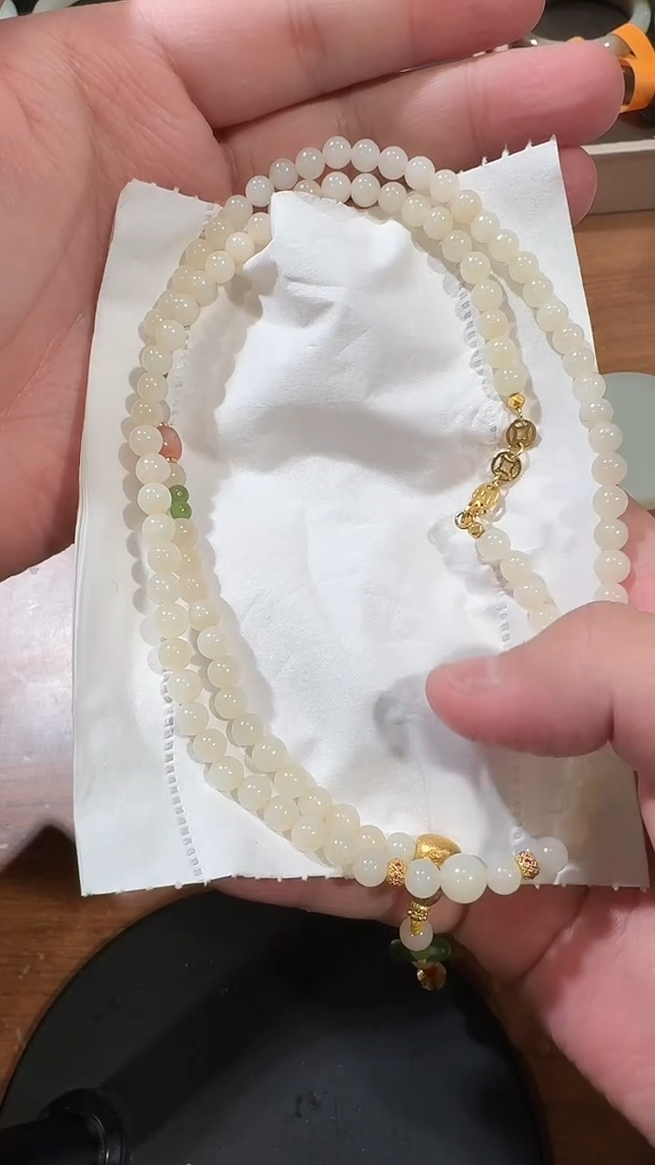 【闪购商品】和田玉珠链未镶嵌1216和田玉藕粉6mmDIY