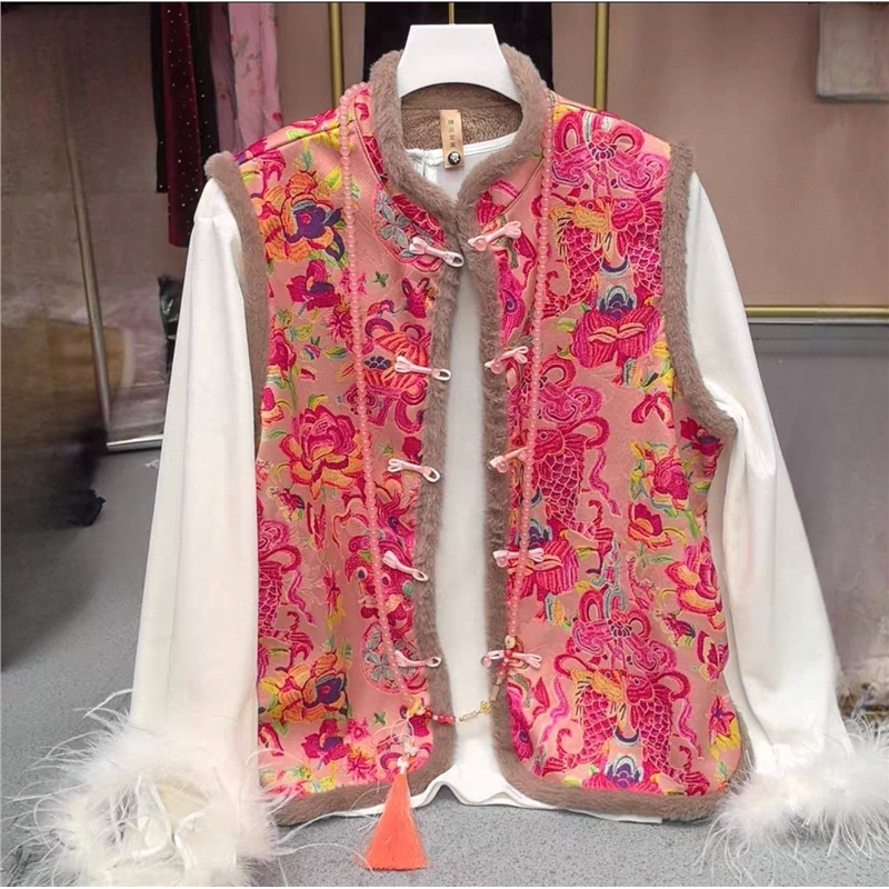 J-新中式马甲女夏季新款高级感轻国风粉红色马甲提花背心无袖上衣