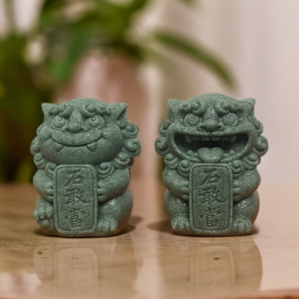 国潮石敢当一对吉祥物青砂石实心造景摆件可爱创意茶宠桌面摆件