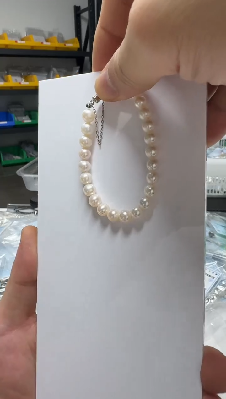 淡水珍珠手链银S925镶嵌7mm 无核-磁吸防丢