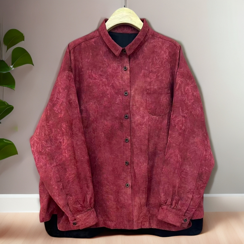 古兰木3967厚款宽松长袖提花宽松衬衫