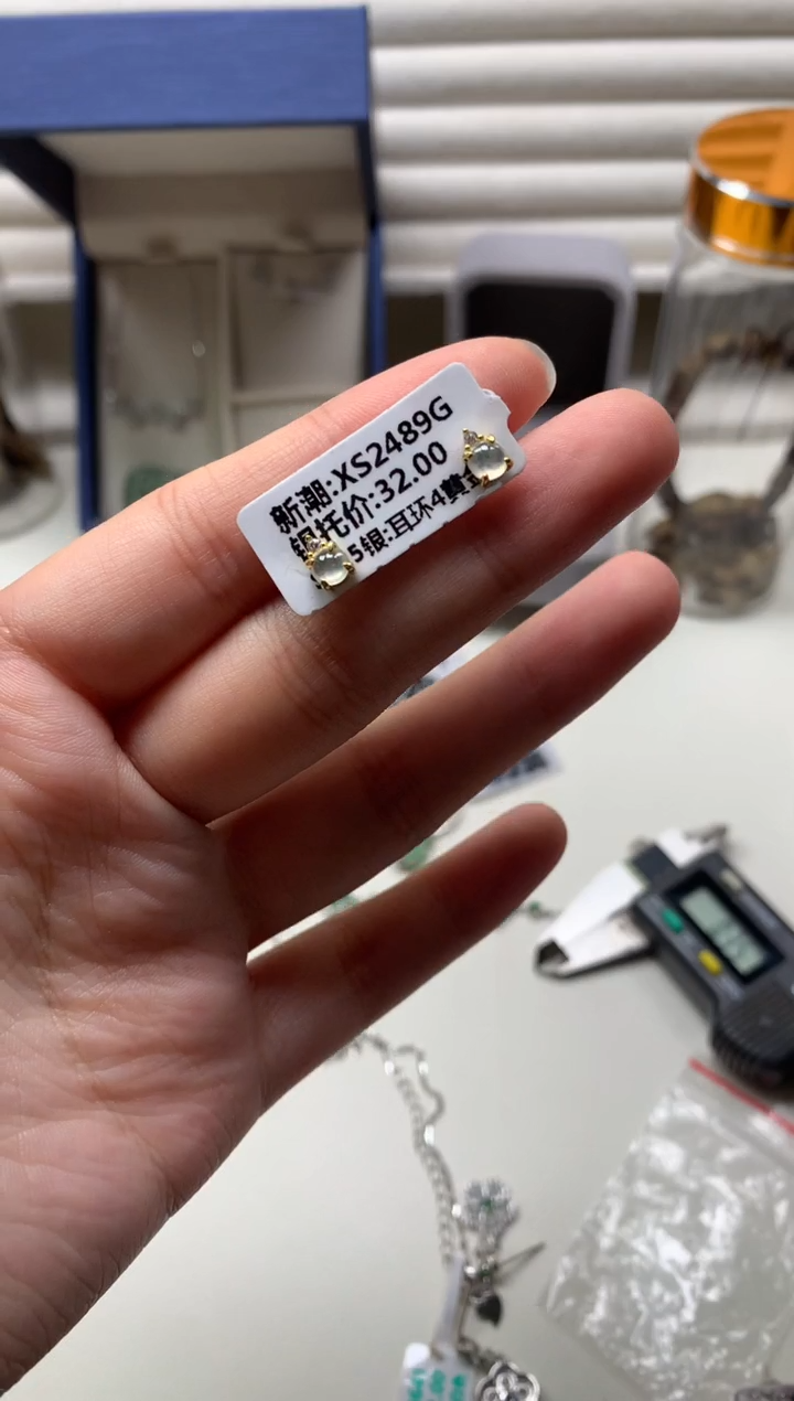 银S925镶嵌戒指翡翠耳饰3