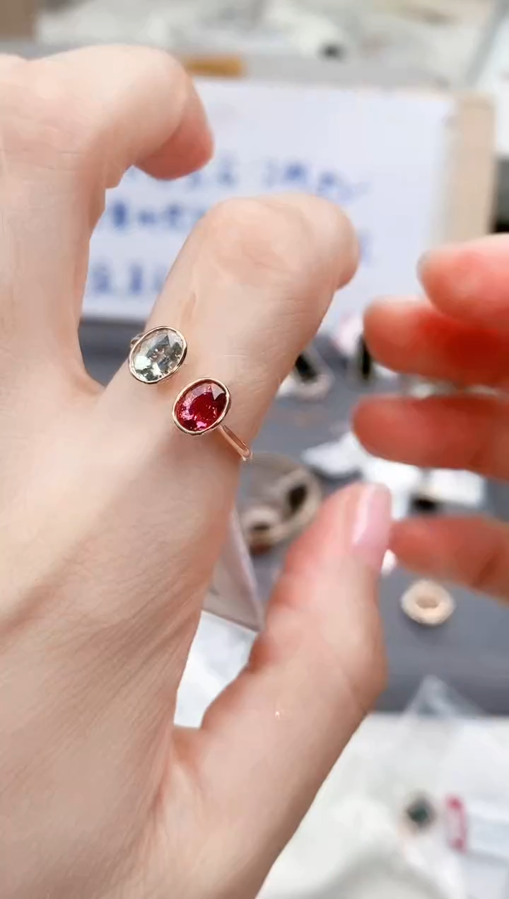 18K金镶嵌戒指碧玺高货15#