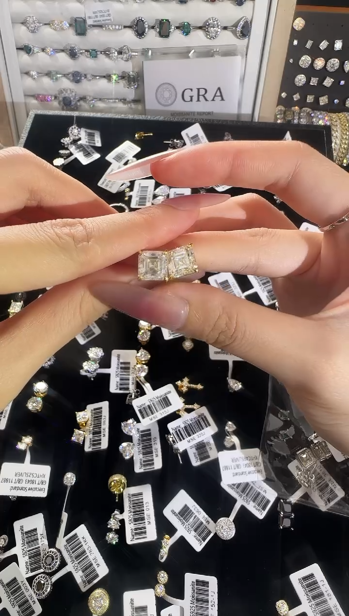 合成碳硅石925银3克拉*2幻梦冰糖耳钉（镀金MSE.312J