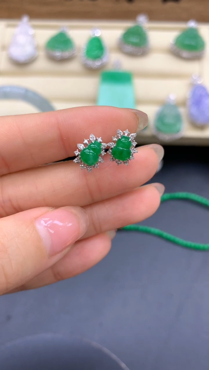 【闪购商品】翡翠耳饰18K金镶嵌337-中国好珍宝