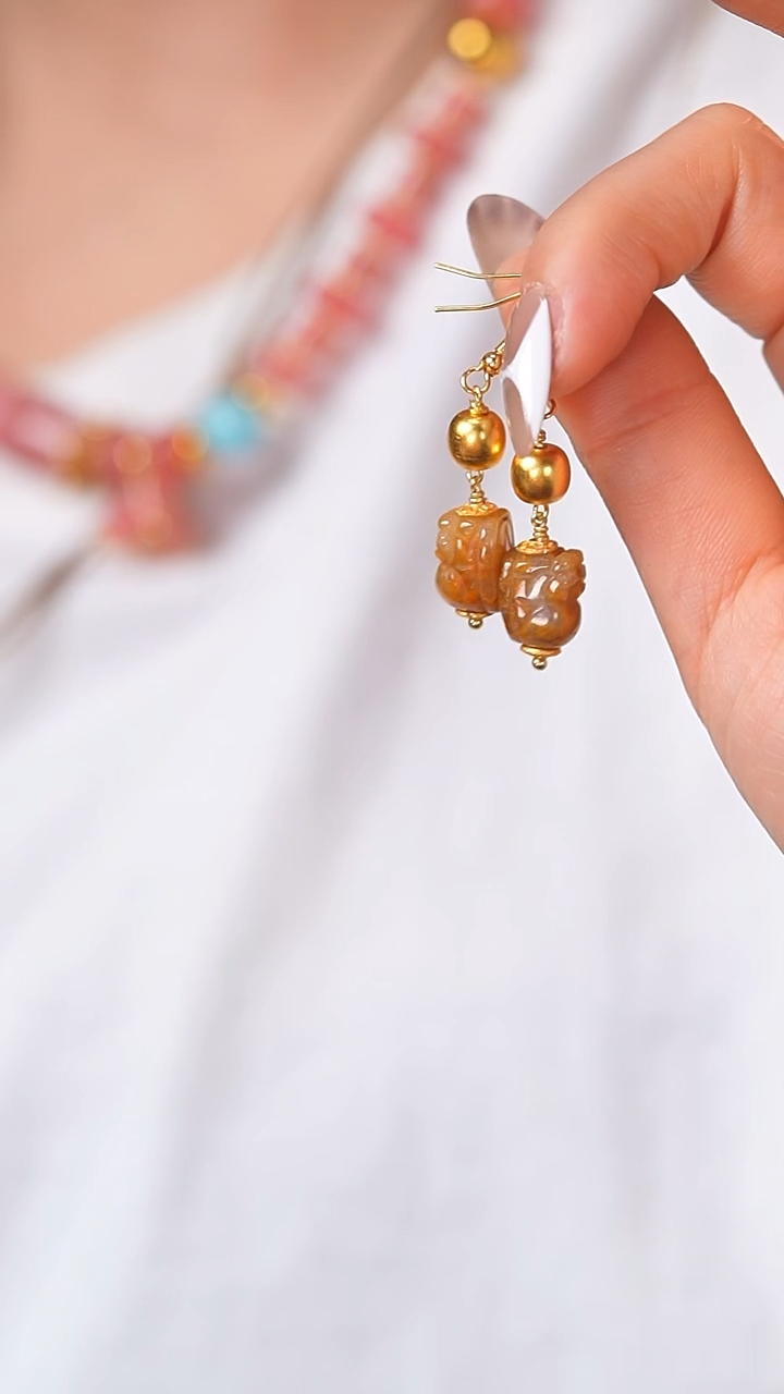 未镶嵌珠宝半成品水晶E692 钛晶花 貔貅 耳挂