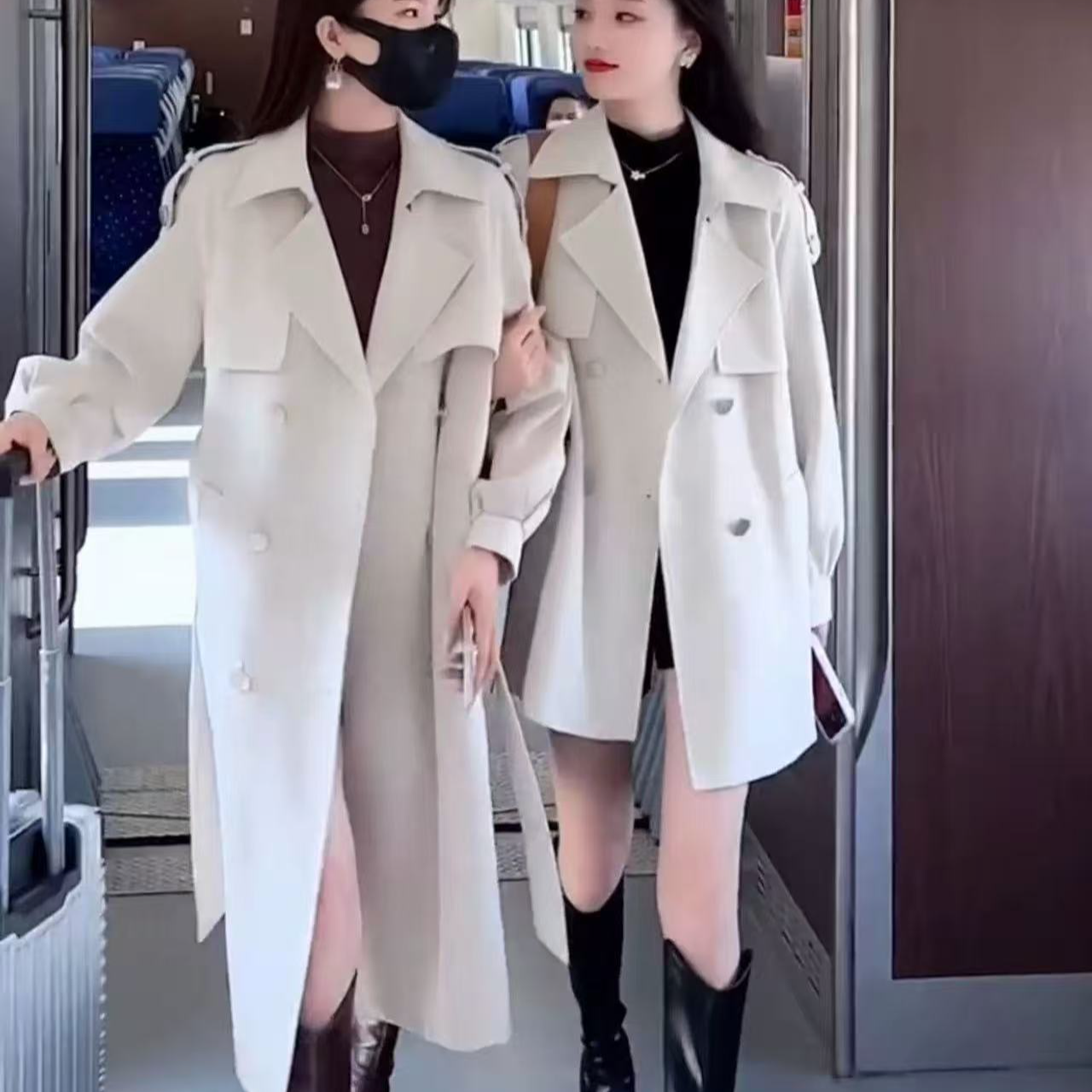 2338冬季夹棉韩系风衣外套中长款英伦风高级感大衣女