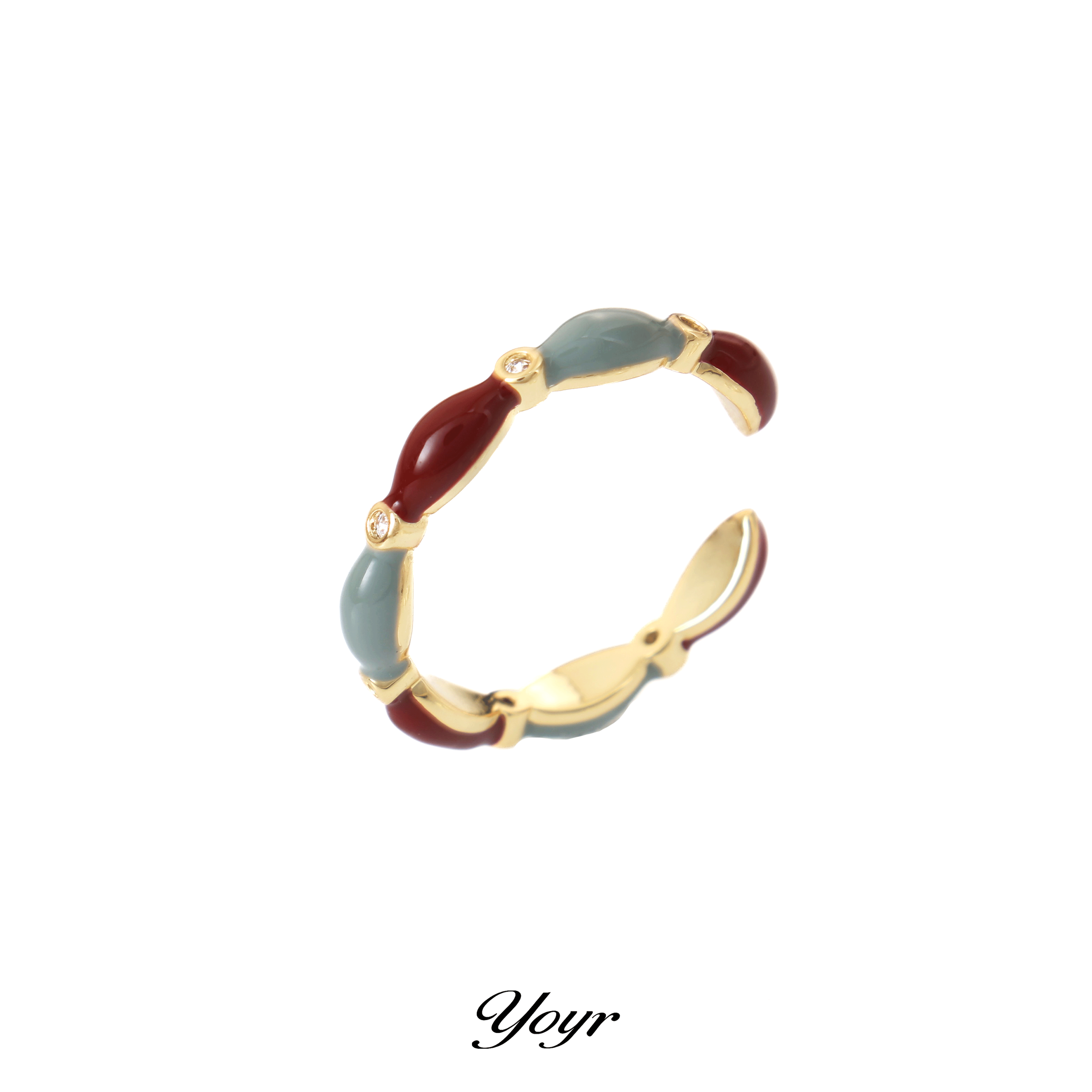 YOYR 黄铜戒指 韩版节节高滴釉戒指高级感简约百搭可调节戒指环