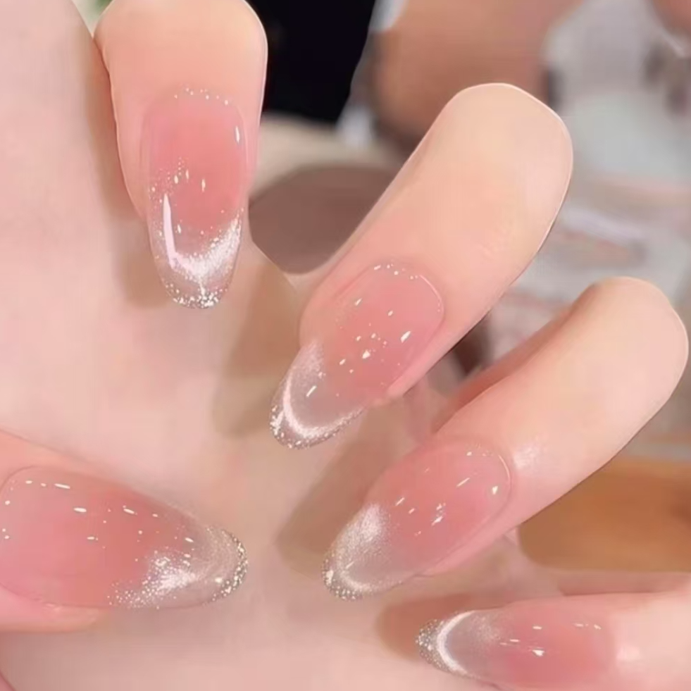 【素颜】气质裸色猫眼短款高级手工穿戴美甲甲片