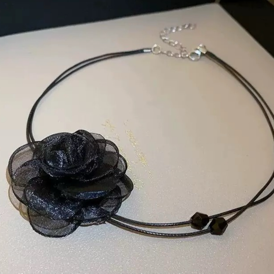 星辰舞服拉丁舞精美颈饰高级感花朵蕾丝黑色项链