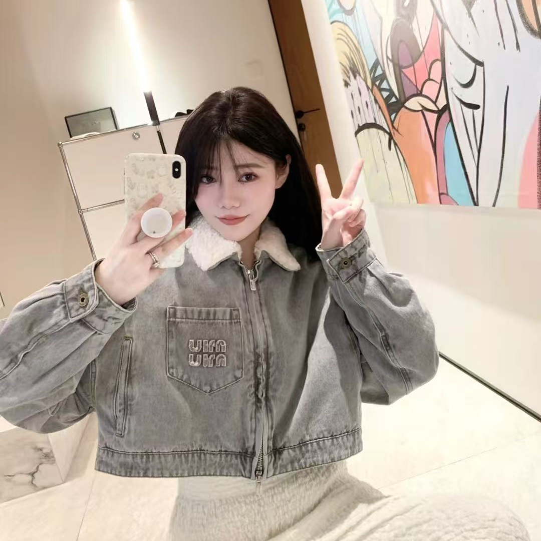95新 MIU MIU/缪缪 缪缪羊羔毛牛仔外套/36码/3780055