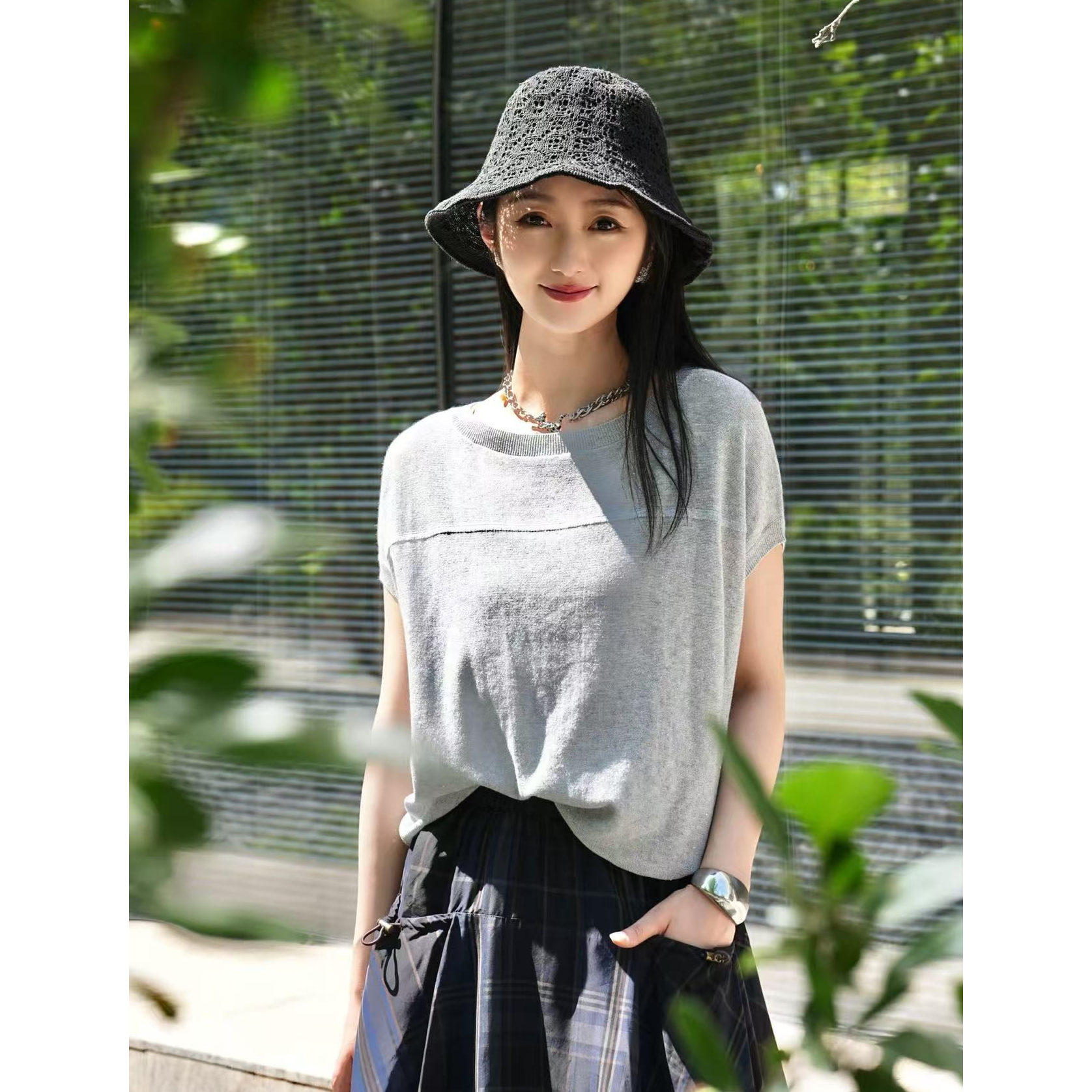 AMASS/阿玛施 夏季新款简约风质感休闲百搭圆领针织T恤 5399620