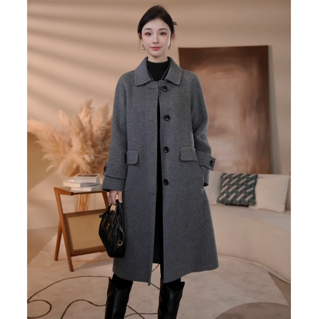 【曼贝】纯澳毛100双面羊毛大衣女新款高端轻奢定制8384007【珮珮冬】