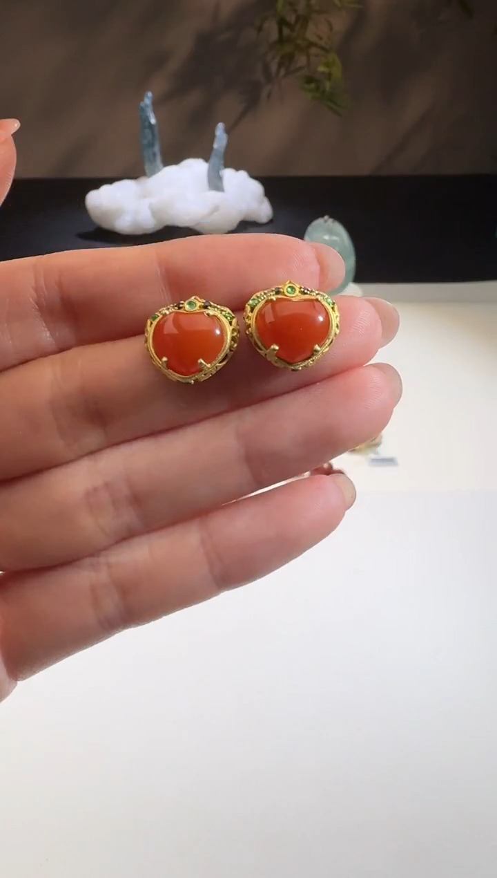 【闪购商品】南红玛瑙耳饰银S925镶嵌【舒雅】