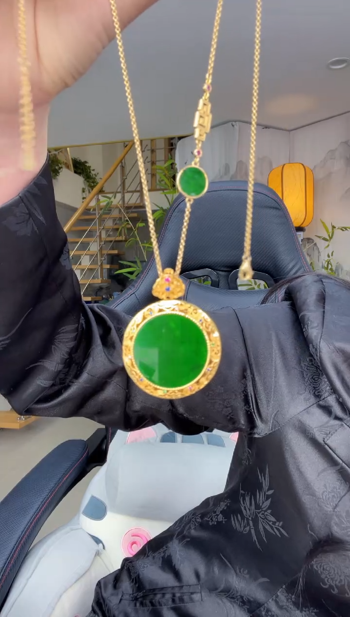 【闪购商品】翡翠吊坠(赠链)银S925镀金镶嵌天然缅甸A货翡翠吊坠