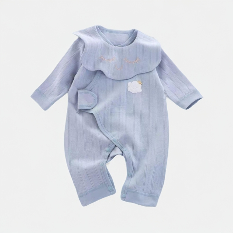 新生儿偏开蝴蝶纯棉衣带口水巾魔术贴连体衣女宝婴儿新生儿连体衣