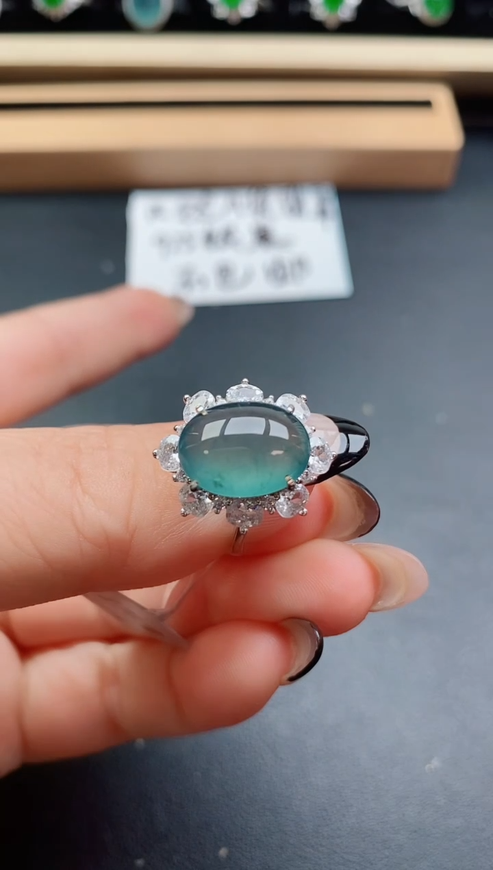 翡翠戒指银S925镶嵌50850