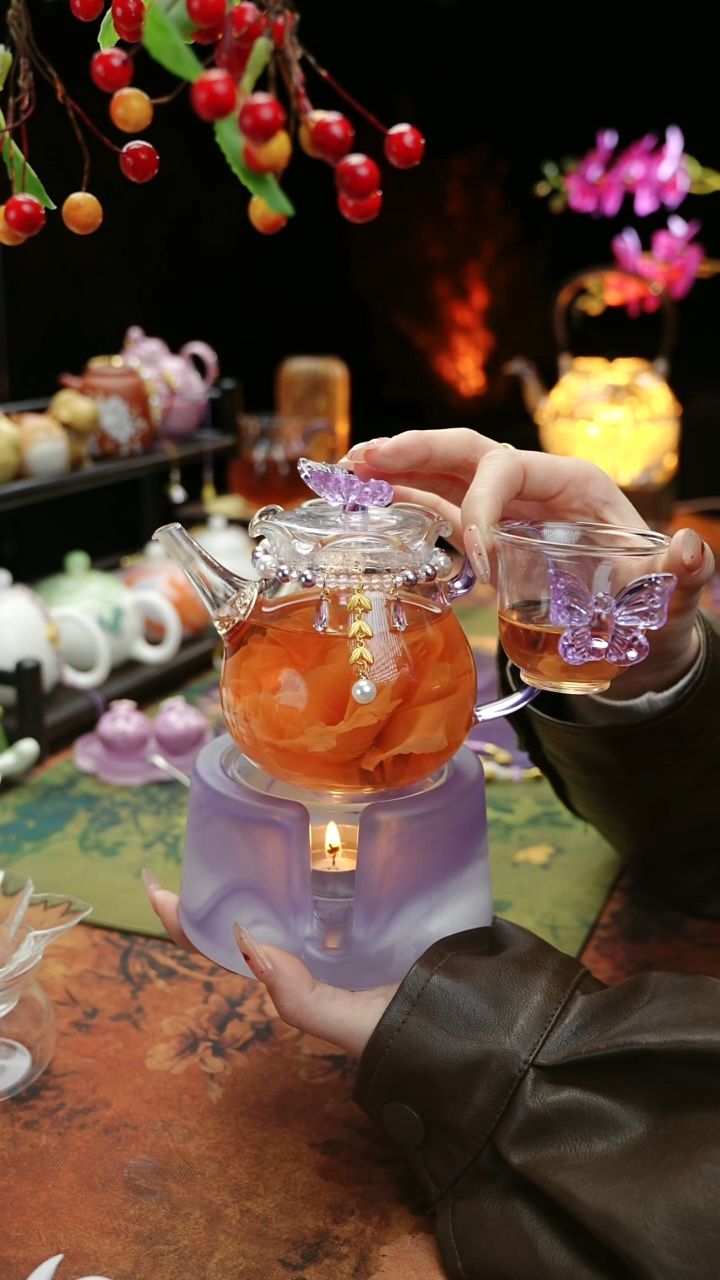 【闪购商品】紫色温茶台+茶壶+链子+杯子