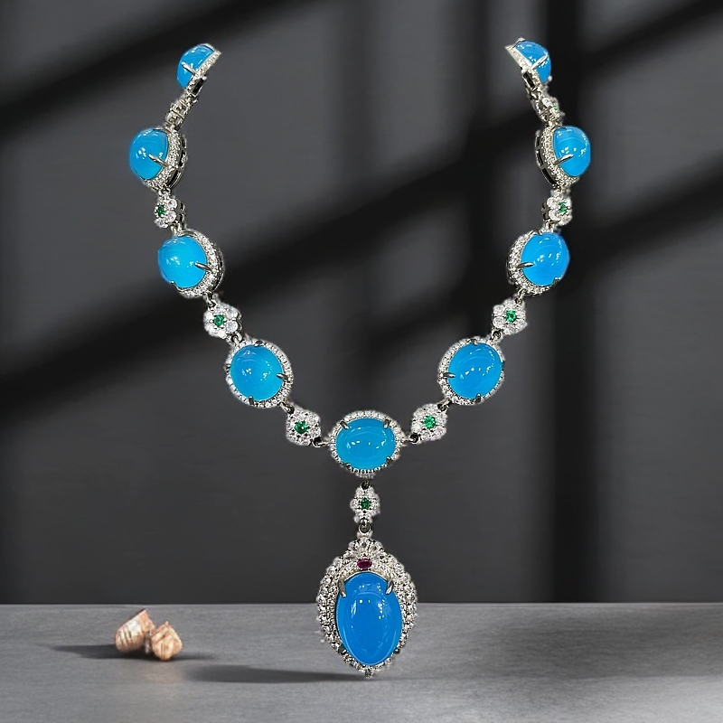 女士蓝项链 玛瑙 带礼盒