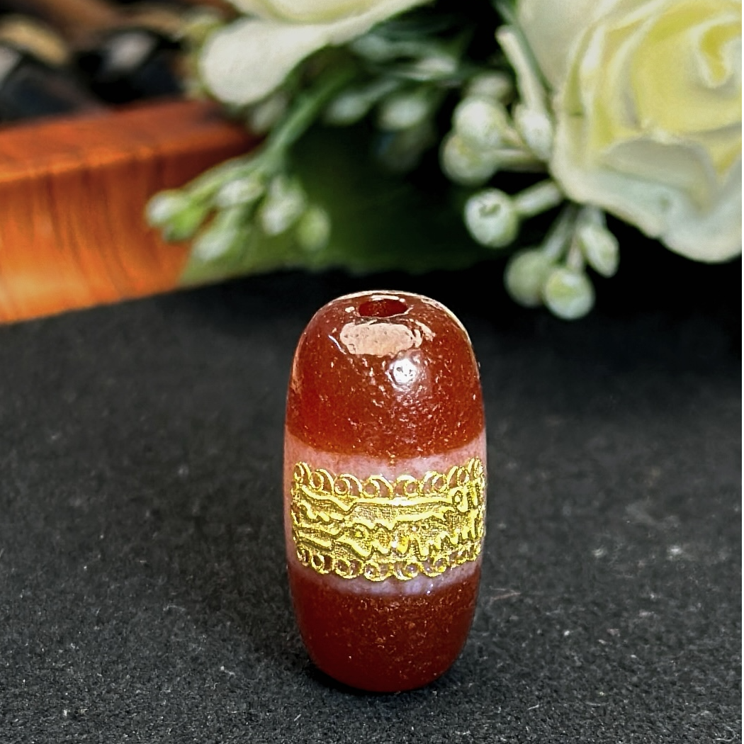 18K金镶嵌祛病符红肉药师玛瑙单珠/19*9mm/多样性发货